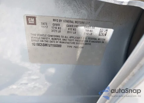 2018 Chevrolet Cruze Ls Auto z USA, uszkodzony, nr VIN 1G1BC5SM7J7150380